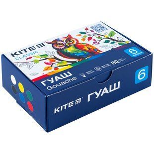 Гуаш 6 кольорів, 20 мл Kite Classic (K-062)