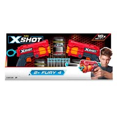 Быстрострельный бластер EXCEL FURY 4 2 PK (3 банка, 16 патронов), 36329R, X-Shot Red