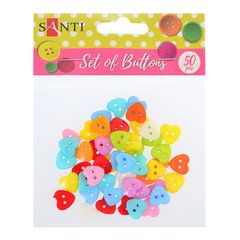 Набор пуговиц Santi "Сердца", пластик, 15мм, 10 цветов, 50 шт/уп (742186)