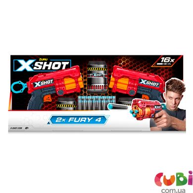 X-Shot Red Швидкострільний бластер EXCEL FURY 4 2 PK (3 банки, 16 патронів), 36329R