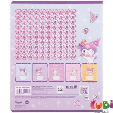 Тетрадь школьная Kite Kuromi HK25-232-3, 12 листов, в клетку