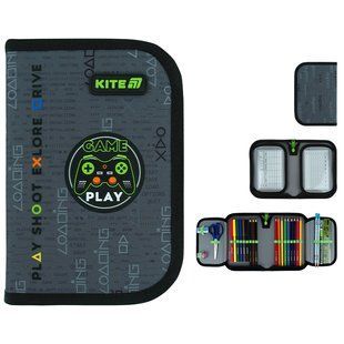 Пенал Kite 1 отделение, 2 отворота, с наполнением 622H Good Game (K26-622H-2), сірий