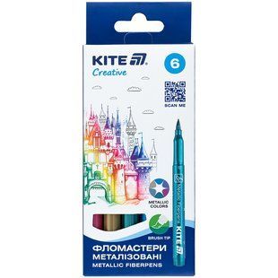 Фломастери-пензлики, набір 6шт, Kite Creative металізовані (K-1149)