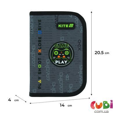 Пенал Kite 1 отделение, 2 отворота, с наполнением 622H Good Game (K26-622H-2), сірий