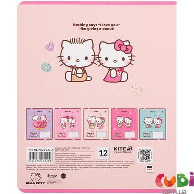 Тетрадь школьная Kite Hello Kitty HK25-232-2, 12 листов, клетка