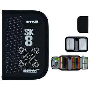 Пенал Kite 1 отделение, 2 отворота, с наполнением 622H Skate (K26-622H-4), Чорний
