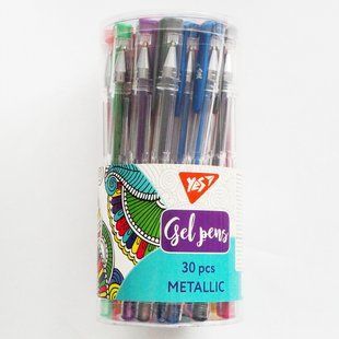 Ручка гелева YES Metallic 15 кол, 30 шт тубус ,420428
