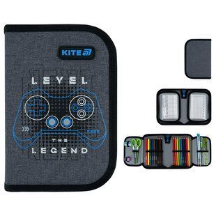 Пенал Kite 1 отделение, 2 отворота, с наполнением 622H Level UP (K26-622H-6), чорний, сірий