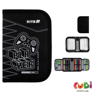 Пенал з наповненням Kite Player K25-622H-6, 1 відділення, 2 відвороти, комбінований