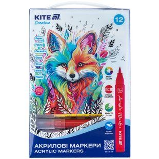Маркери-пензлики акрилові, набір 12шт, Kite Creative (K-1159)