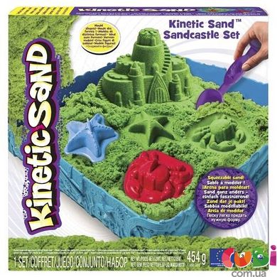 71402 Набір піску для дитячої творчості - KINETIC SAND ЗАМОК з піску (зелений, 454 г, формочки, лоток)