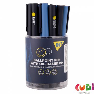 Ручка шариковая YES Smiley World United 0,7 мм синяя, 412180