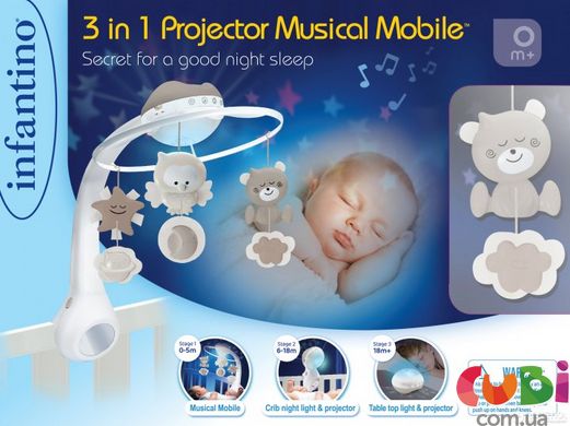 Мобиль музыкальный с проектором 3 в 1, серый, 004915I, INFANTINO