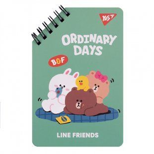 Блокнот YES 95х145 мм, 60 л., подв. спираль "Line Friends" Ordinary days (151757)
