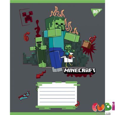 Зошит учнівський шкільний, А5 12 коса лінія, Yes Minecraft Heroes, 767578