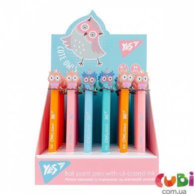 Ручка шариковая YES Cute owl 0,7 мм синяя автоматическая (412007)
