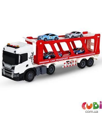 Игровой набор серии "Large Truck" &ndash; АВТОПЕРЕВОЗЧИК SCANIA (автоперевозчик, 4 машины, свет, звук)