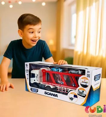 Игровой набор серии "Large Truck" &ndash; АВТОПЕРЕВОЗЧИК SCANIA (автоперевозчик, 4 машины, свет, звук)
