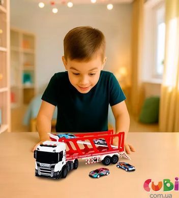 Игровой набор серии "Large Truck" &ndash; АВТОПЕРЕВОЗЧИК SCANIA (автоперевозчик, 4 машины, свет, звук)