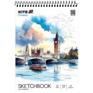 Скетчбук для акварелі, A4, 20 арк., спіраль, Kite Creative (k-1284)