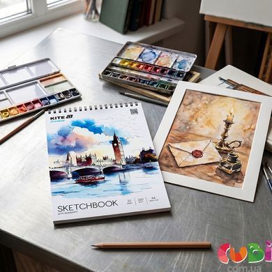 Скетчбук на спирали для акварели Kite Creative (K-1284), А4, 20 листов