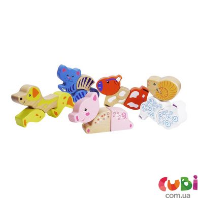 Магнитные деревянные игрушки из переставных блоков Домашние животные, 5 животных (90002)