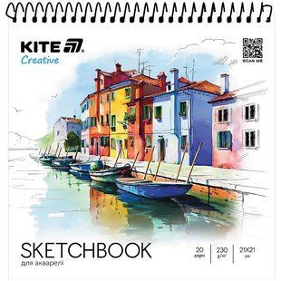 Скетчбук для акварелі, 21*21 см, 20 арк.,спір, Kite Creative (k-1285)