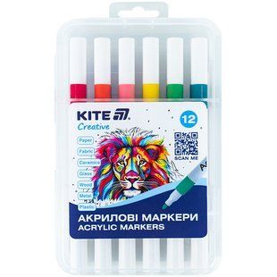 Маркери акрилові, набір 12шт, Kite Creative (K-1156)