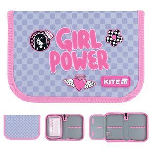 Пенал Kite 1 отделение, 1 отворот, без наполнения 621 Girl's Power (K26-621-5), сірий, рожевий
