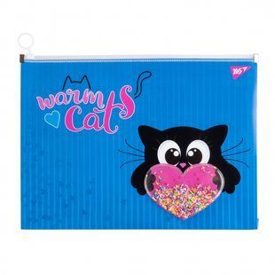 Папка-конверт YES на молнии A4 "Meow", с бабл