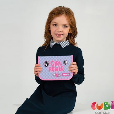 Пенал Kite 1 отделение, 1 отворот, без наполнения 621 Girl's Power (K26-621-5), сірий, рожевий
