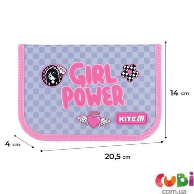 Пенал Kite 1 отделение, 1 отворот, без наполнения 621 Girl's Power (K26-621-5), сірий, рожевий