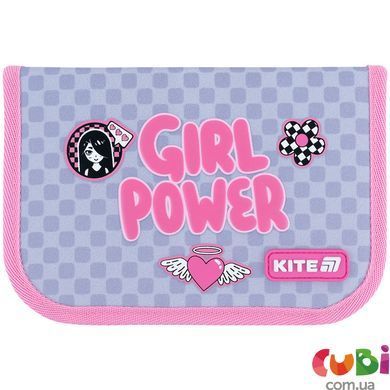 Пенал Kite 1 отделение, 1 отворот, без наполнения 621 Girl's Power (K26-621-5), сірий, рожевий