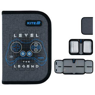 Пенал Kite 1 отделение, 2 отворота, без наполнения 622 Level UP (K26-622-6), чорний, сірий