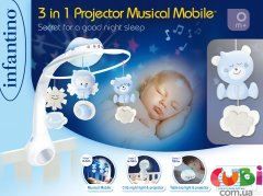 Мобиль музыкальный с проектором 3 в 1, голубой, (004896I) INFANTINO