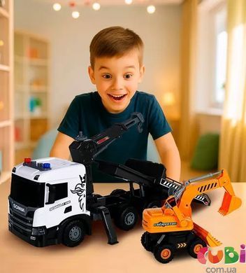 Игровой набор серии "Super Big Truck" &ndash; АВТОКРАН SCANIA С ЭКСКАВАТОРОМ (свет, звук)