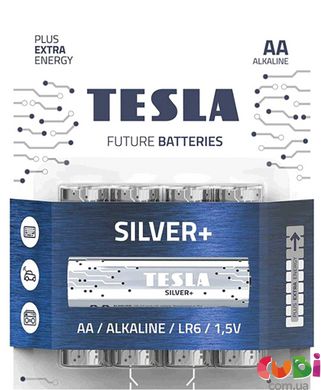 392332 Щелочные батарейки TESLA Batteries 1.5V AA LR06 SILVER+ блистер-4шт. в упаковке