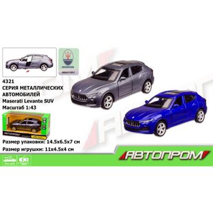 Машина металл 4321 АВТОПРОМ, 1:43 Maserati Levante SUV, 2 цвета, открываются двери