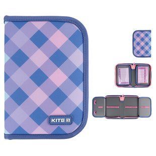 Пенал Kite 1, 2 отсека, без наполнения, 622 Purple Chequer, комбинированый