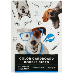 K22-255-1 Картон кольоровий двосторонній (10 аркушів 10 кольорів), А4 Kite Dogs