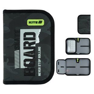 Пенал Kite 1 отделение, 1 отворот, без наполнения 621 SK8 Board (K26-621-6), чорний, сірий