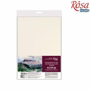 Папір для акварелі, пакет, А4 (21 &times; 29,7 см), 20 арк., дрібне зерно, 200 г/м&sup2;, ROSA Studio, 16921006