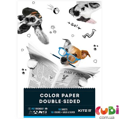 Бумага цветная двусторонняя Kite Dogs K22-287, А4, принт