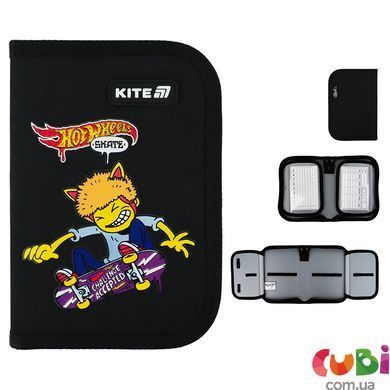 Пенал без наповнення Kite Hot Wheels Скейт HW25-622-2, 1 відділення, 2 відвороти, комбінований