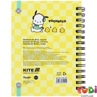 Блокнот на спіралі Kite Pochacco (PC26-229), А6, 80 аркушів, клітинка