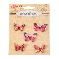 Набір ґудзиків для творчості Santi Рожеві метелики , деревина, 5 шт. уп. (742483)
