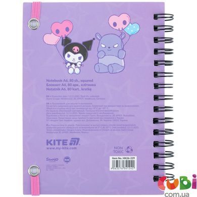 Блокнот на спіралі Kite Kuromi (HK26-229), А6, 80 аркушів, клітинка