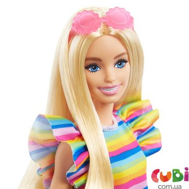 Кукла Barbie Модница с брекетами в полосатом платье, HJR96
