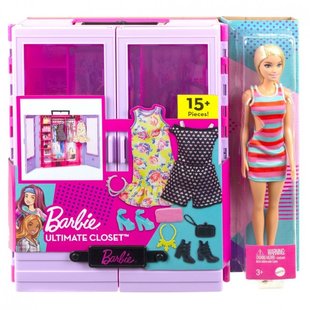 Бузкова шафа для одягу з лялькою Barbie, HJL66