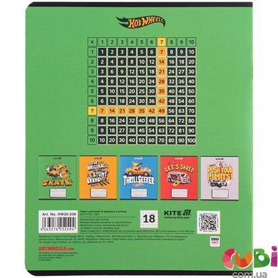 Зошит шкільний Kite Hot Wheels HW25-236, 18 аркушів, в клітинку